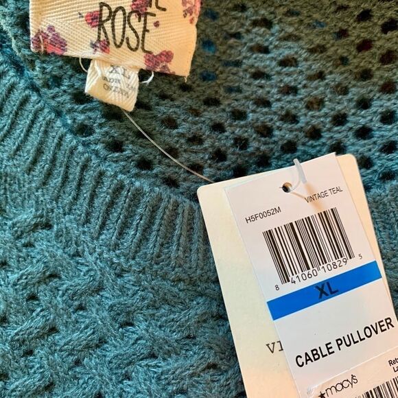 NWT Hippie Rose Teal Long Sleeve Sweater Crew Neck XL jr - Picture 9 of 9